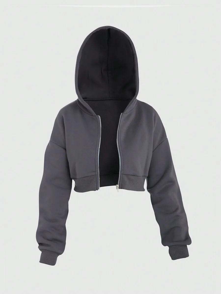 

Укороченная толстовка с капюшоном на молнии спереди и длинными рукавами для женщин, повседневная одежда на каждый день