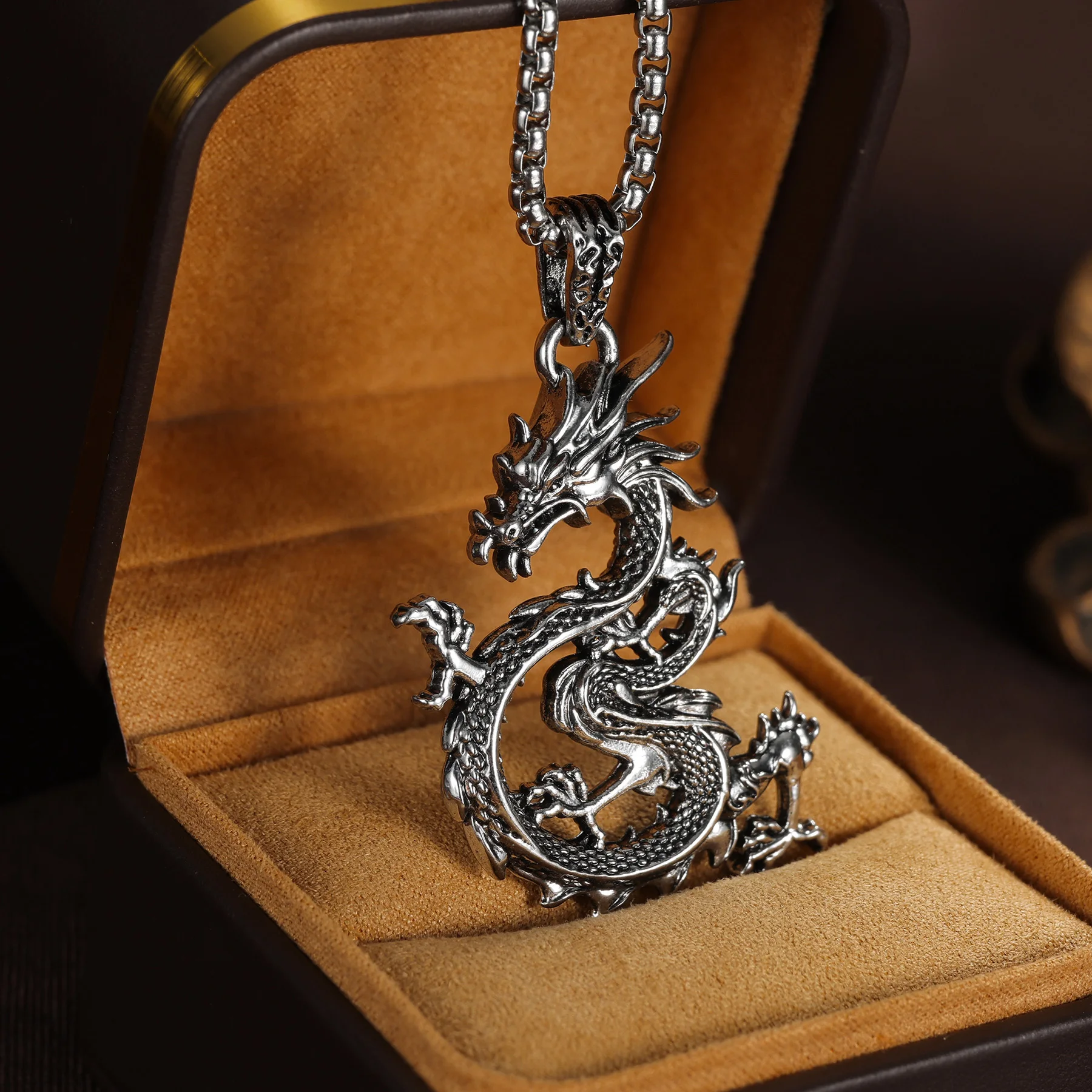 Ancient Dragon Necklaces Retro China Loong Men Pendants Chain Rock Punk for Friend Male Jewelry Best Gift