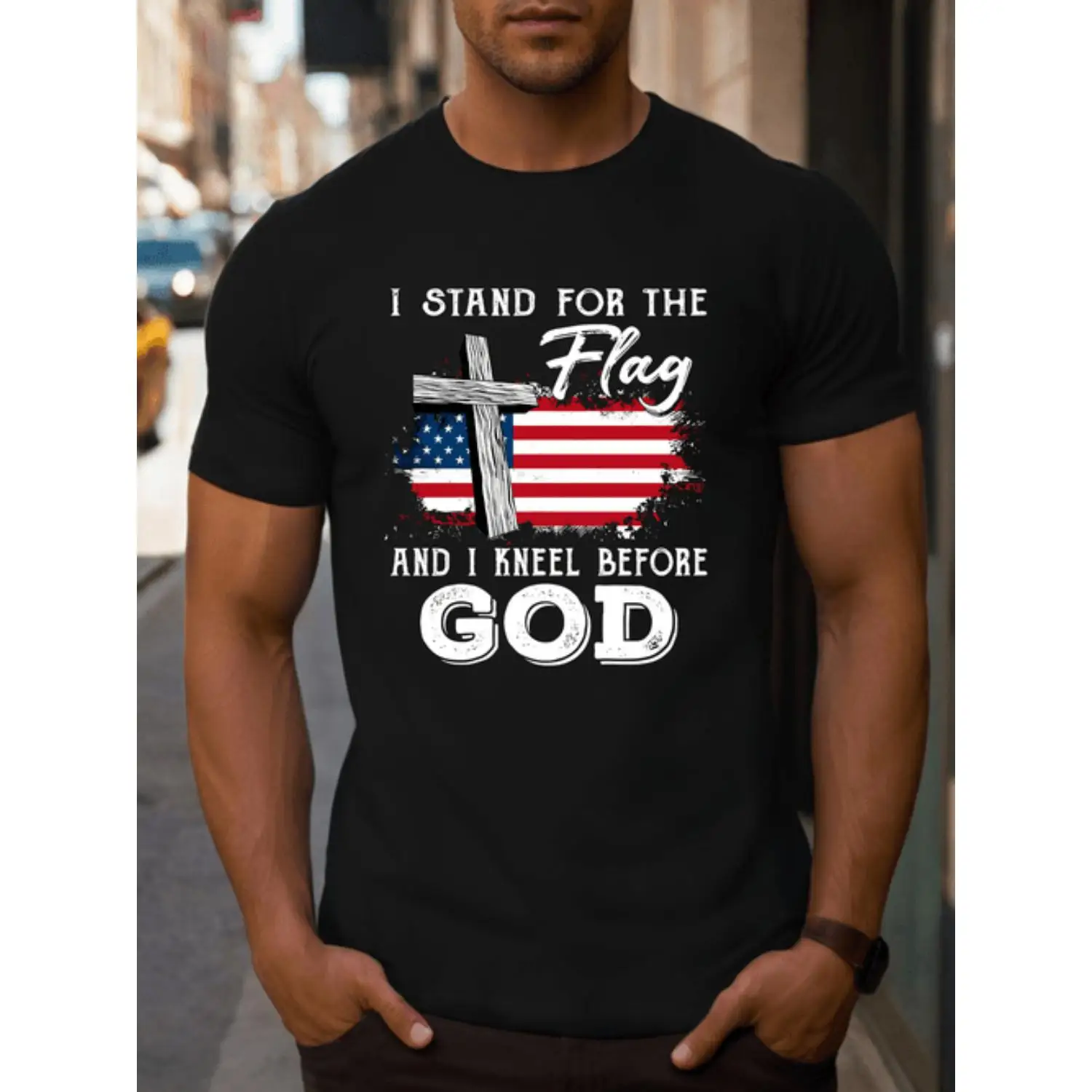 

I Stand For The Flag Kneel Before God T-shirt, Christian Patriotic Tee, Men Women, American Flag Cross Top, Jesus Faith Gift
