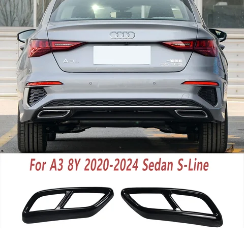 1 пара глянцевых черных накладок на выхлопную систему для Audi A3 8Y TFSI TDI S-line Sportback/Sedan 2020-2024, предварительно сборочные накладки на кончики выхлопных газов