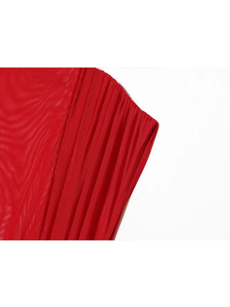 TFMLN Women Sexy Mesh Splice Mini Dress Pure Color Round Neck Sleeveless Dress New Summer Style Ladies Folds Elegant Short Dress