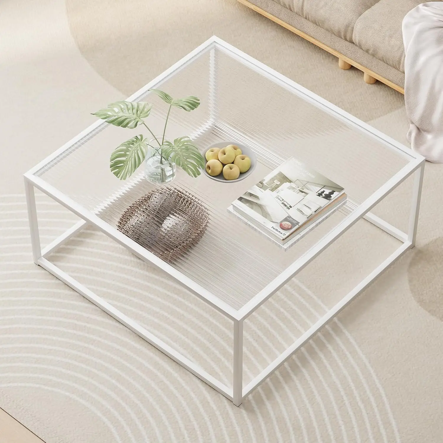 

​​​​​​​​Glass Coffee Table Square Coffee Table for Small Space,Modern Minimalist Center Table for Living Room Home