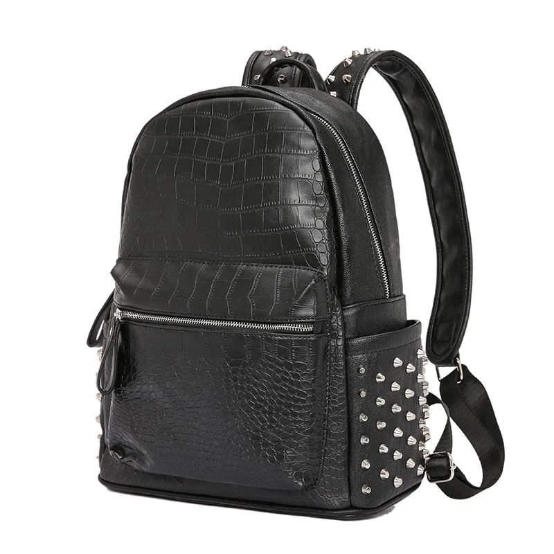 

Fashion rivets men backpack Large capacity Crocodile pattern man laptop 15.6 Casual Travel bag pu leather Bagpack black