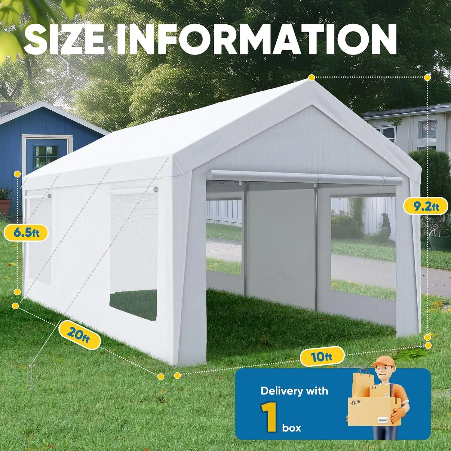 10x20 ft Heavy Duty Carport, Reinforced Galvanized Outdoor Garage Canopy Tent with Roll-up Ventilated Windows & Sidewalls, Weath