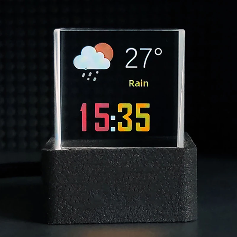 

1Pc Mini Transparent Clock With Weather, Crystal Cube Photo Display Holographic Digital Clock With GIF Animations Album