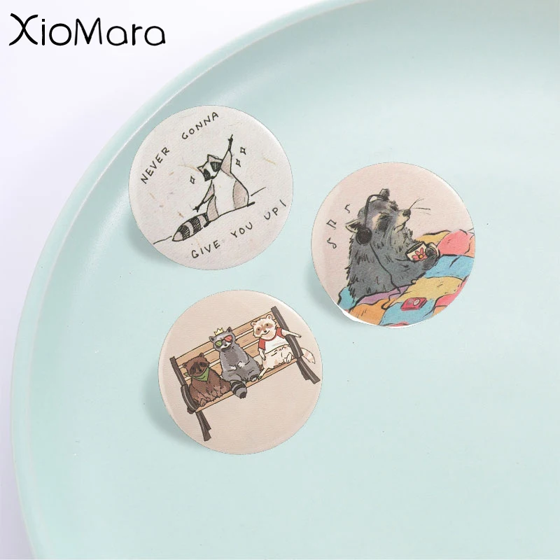 Cute Raccoon Round Badge, Hand Drawn Funny Raccoon Meme Pin, Fashion Backpack Clothes Decor, Lovely Gift For Raccoon Lovers