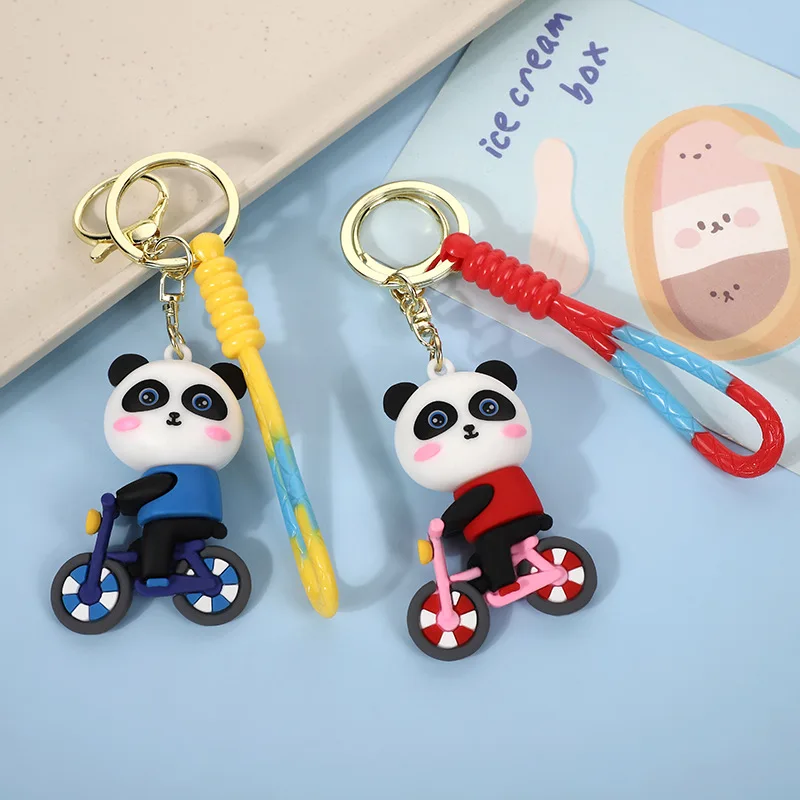 Simpatico ciclismo sportivo panda portachiavi bambola cartone animato panda animale portachiavi bambola borse per libri accessori per auto coppia regali di festa giocattoli