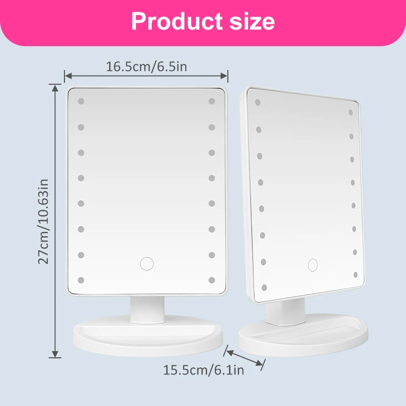 مرآة مكياج سطح المكتب مع أضواء 16 LED تعمل باللمس يعتم مرآة مكتب طاقة مرنة بواسطة بطارية أو USB محمولة للمنزل والسفر #5