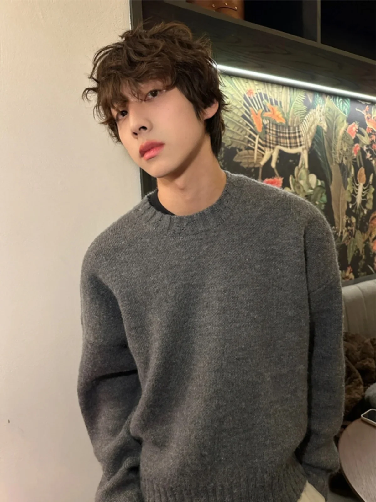 

Deep ey round Ne Knitted Sweater Men Winter Japanese Sle Retro Overhead Woolen Base Layer High End Feeling Knitted Coat