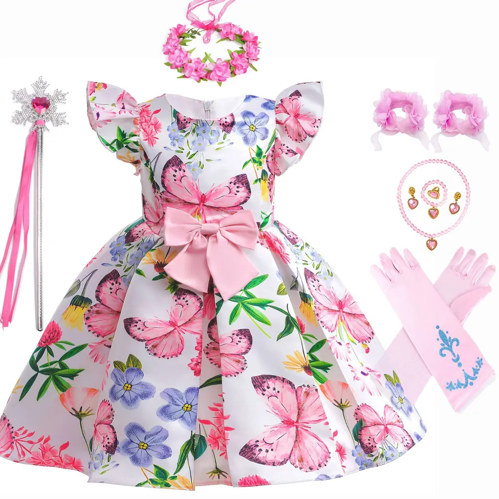 

2023 Halloween Dress For Girls' New Dress Butterfly Print Children's Beautyful Dress Small Flying Sleeve Vest Dress Princes