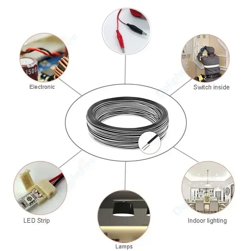 2PIN Electrical Wire LED Strip Extension Wires 22/20/18 AWG 5/10/20/30/50/100m Flexible Extension Cable For 5050 LED Strip Light