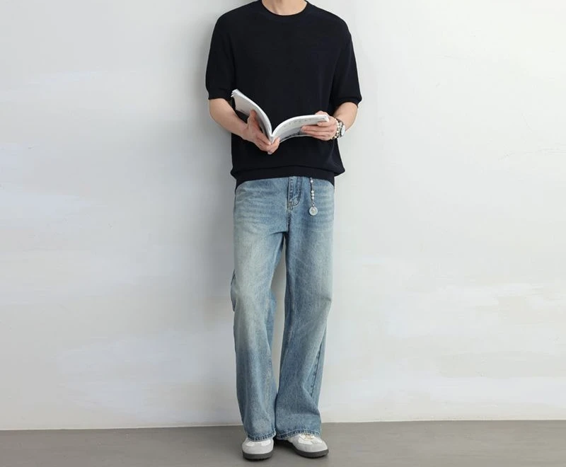 Men's Summer New Knitted Short Sleeve Loose Breathable T-shirt Retro