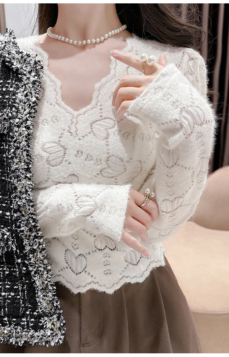 Camicetta in pizzo con scollo a V da donna 2025, top termico viola slim fit, camicia lingerie sexy taglio basso, top basic eleganti per l'autunno inverno