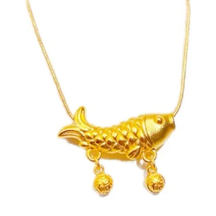 Nieuwe Pure Gold Good Luck Koi Ketting Au999 Gouden Sleutelbeen Ketting Bell Fortuin 24K Nek Ketting Karper Elleboog Hanger Voor Vrouwen