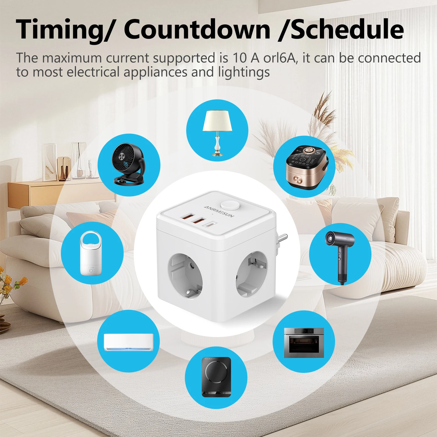 3 EU Plug 2 USB-A 1 Type-C Port Charging Plug Wifi  Smart Home 10A/16A EU Socket Voice Controal for Alexa Google Home Appliance view 3