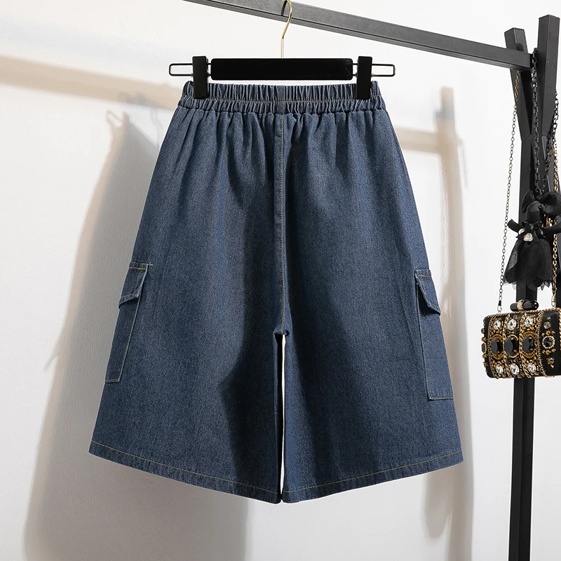夏用作業服 ハイウエスト ストレートレッグ 五分丈ショートパンツ レディースジーンズ ダッドパンツ ルーズフィット デニムショートパンツ 和風