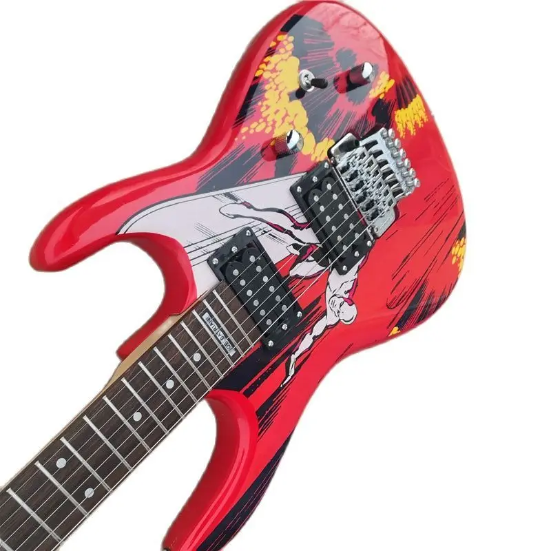 6 String Electric Guitar 24 Frets Humbucker Pickups Vibrato System Water Transfer Stickers Sea Surfing Factory Outlet Beginner