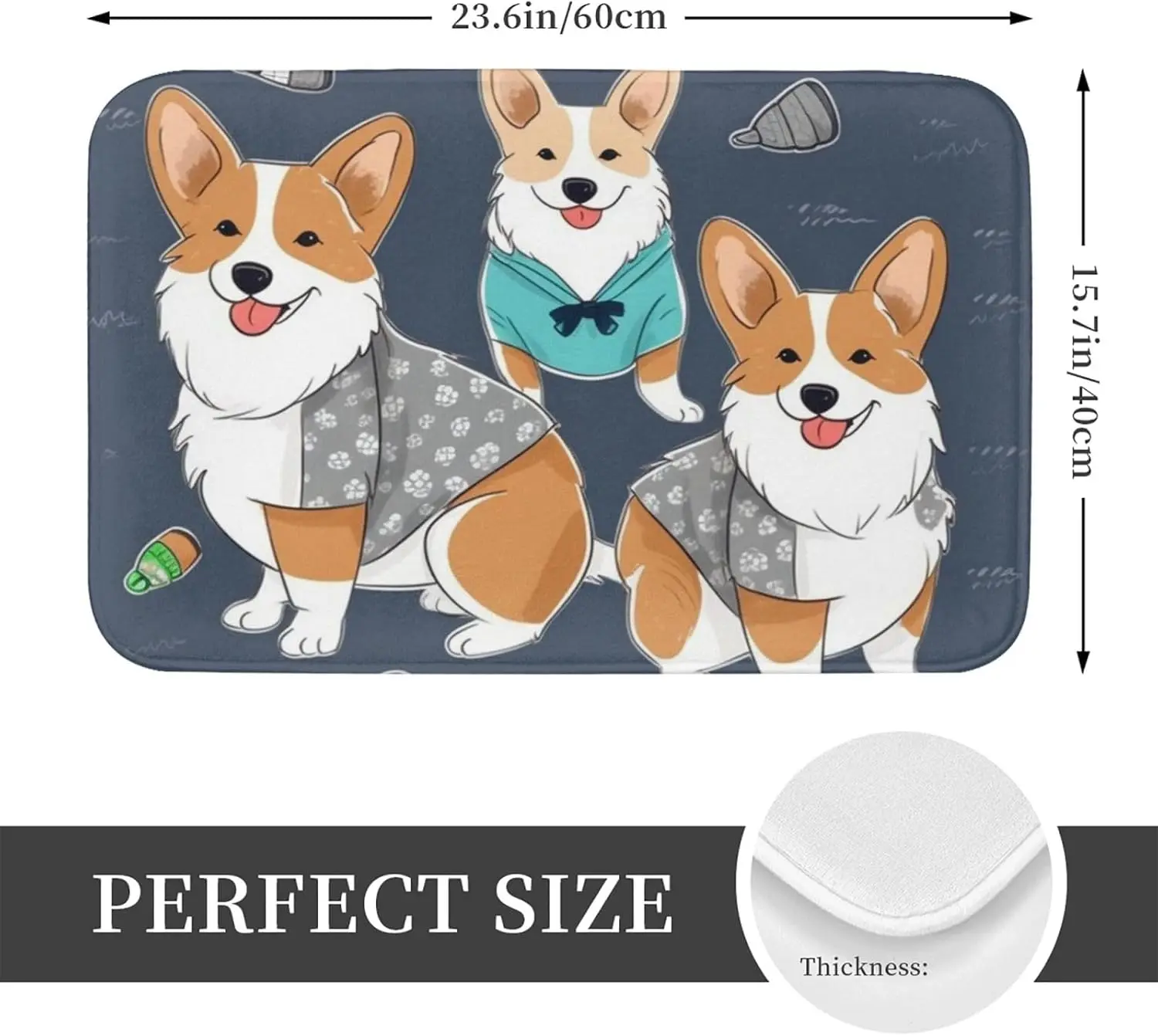 Corgi Dog Bath Mat Wearing Clothes Floor Rug Non Slip Quick Dry Absorbent Carpet for Bathroom Entryway 16x24 Inch