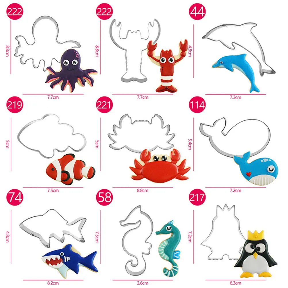 9Pcs Stainless Steel Baking Moulds Set Ocean Animal Cookie Cutters Creative Food Shapers for Birthday Parties Bridal Showers