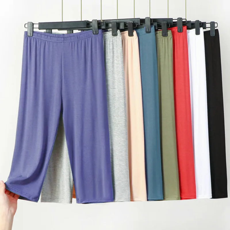 Pantalones de dormir XL-8XL para mujer, ropa de dormir holgada informal, 3/4 de longitud, para verano