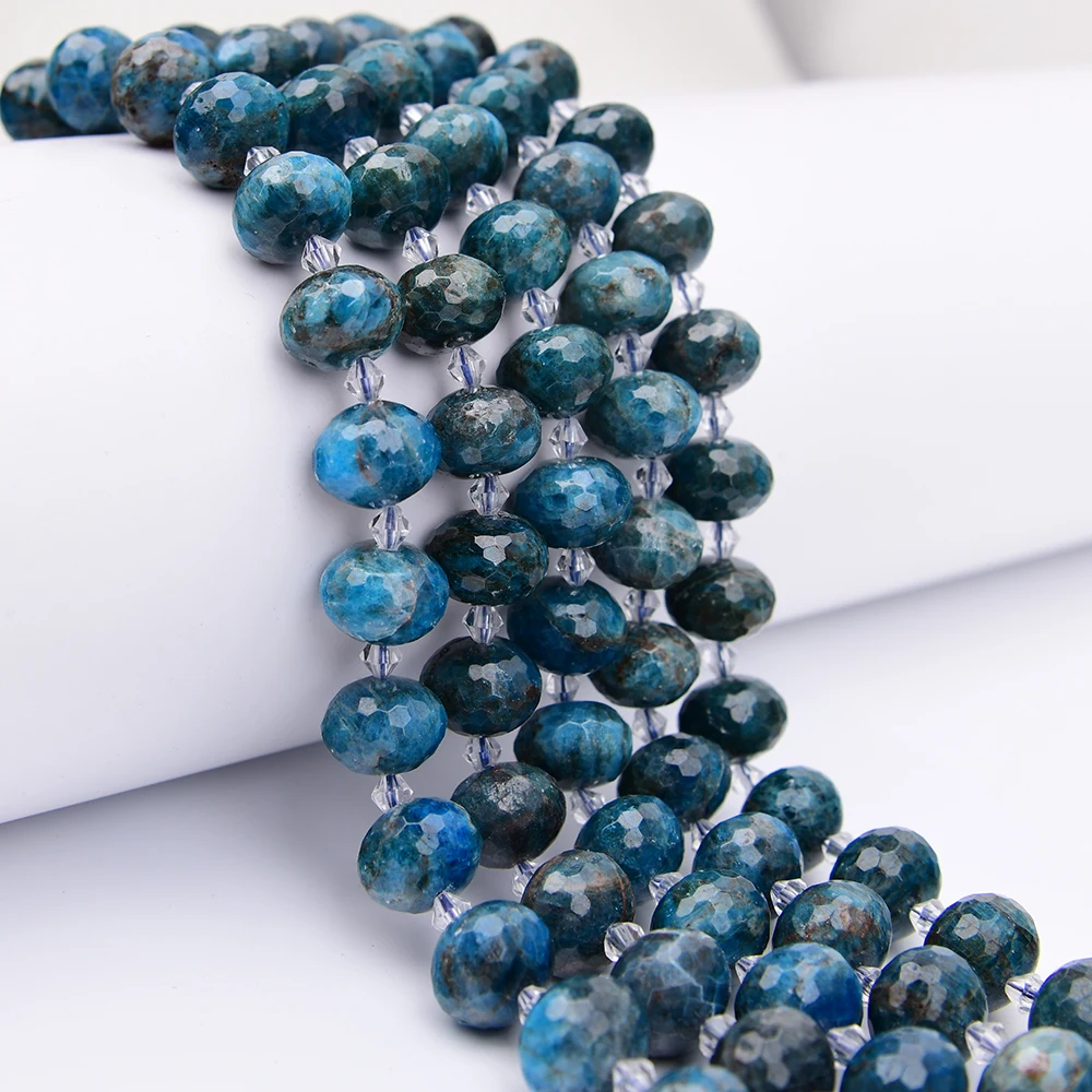 APDGG 18mm Natural Blue Apatite Faceted Abacus Cutting Nugget Loose Beads 15'' Strand Jewelry Making DIY