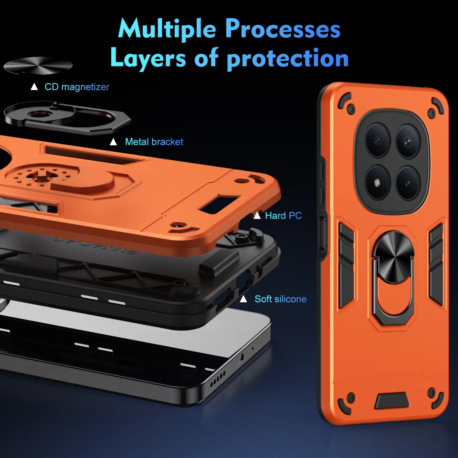 Militärisch robuste Hülle für Xiaomi Redmi Note 15 Pro 5G Note 14 Pro+ Plus Schutzhülle Stoßfest mit Ringständer Fundas Coque – Detail 7