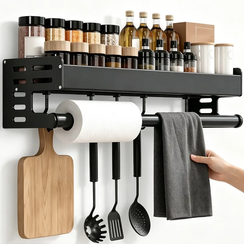 Scaffale multiuso per la cucina, da montare a parete, robusto, in alluminio, ideale per organizzare e riporre barattoli di spezie, salvaspazio, scaffale per l’organizzazione della cucina e degli