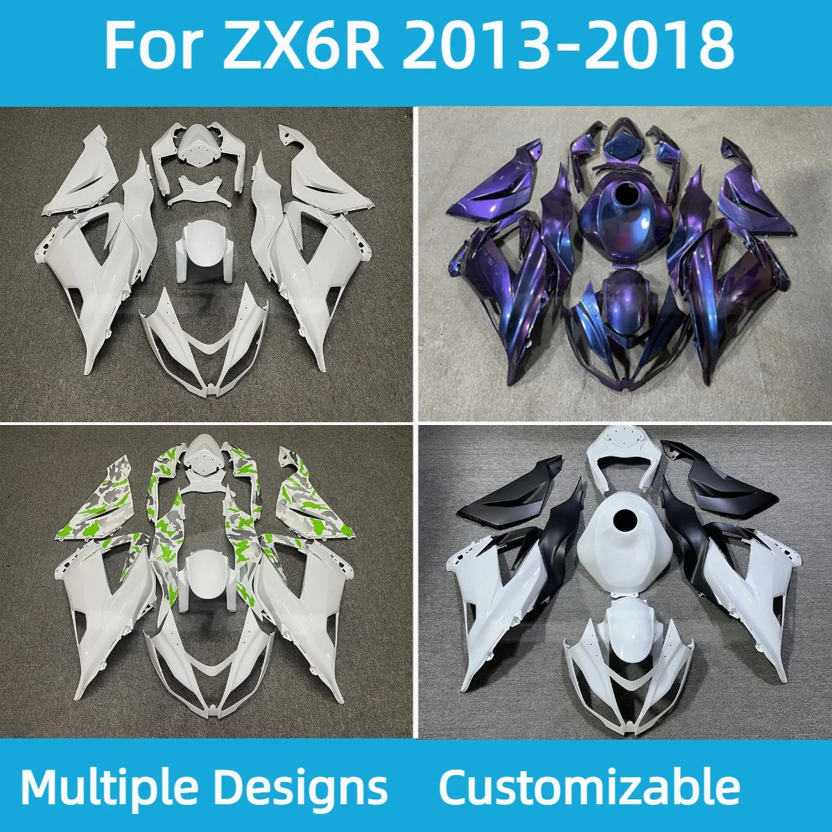 For Kawasaki ZX 6R 2013-2018 Fuel Tank Cover Fit Fairing Kit ZX6R 13-18 Motorcycle Customizable Cool Fairings