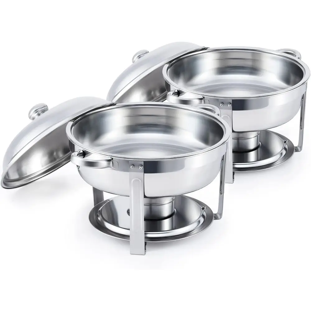 

Stainless Steel Buffet Warmer Set with 4 Food Pans and Foldable Stand for Party Catering