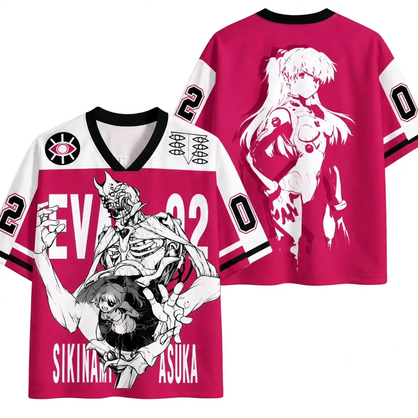 Latest Century Evangelion EVA Ayane Boli Printed Color Contrasting Street Large Loose Quick Drying Family Short Sleeves
