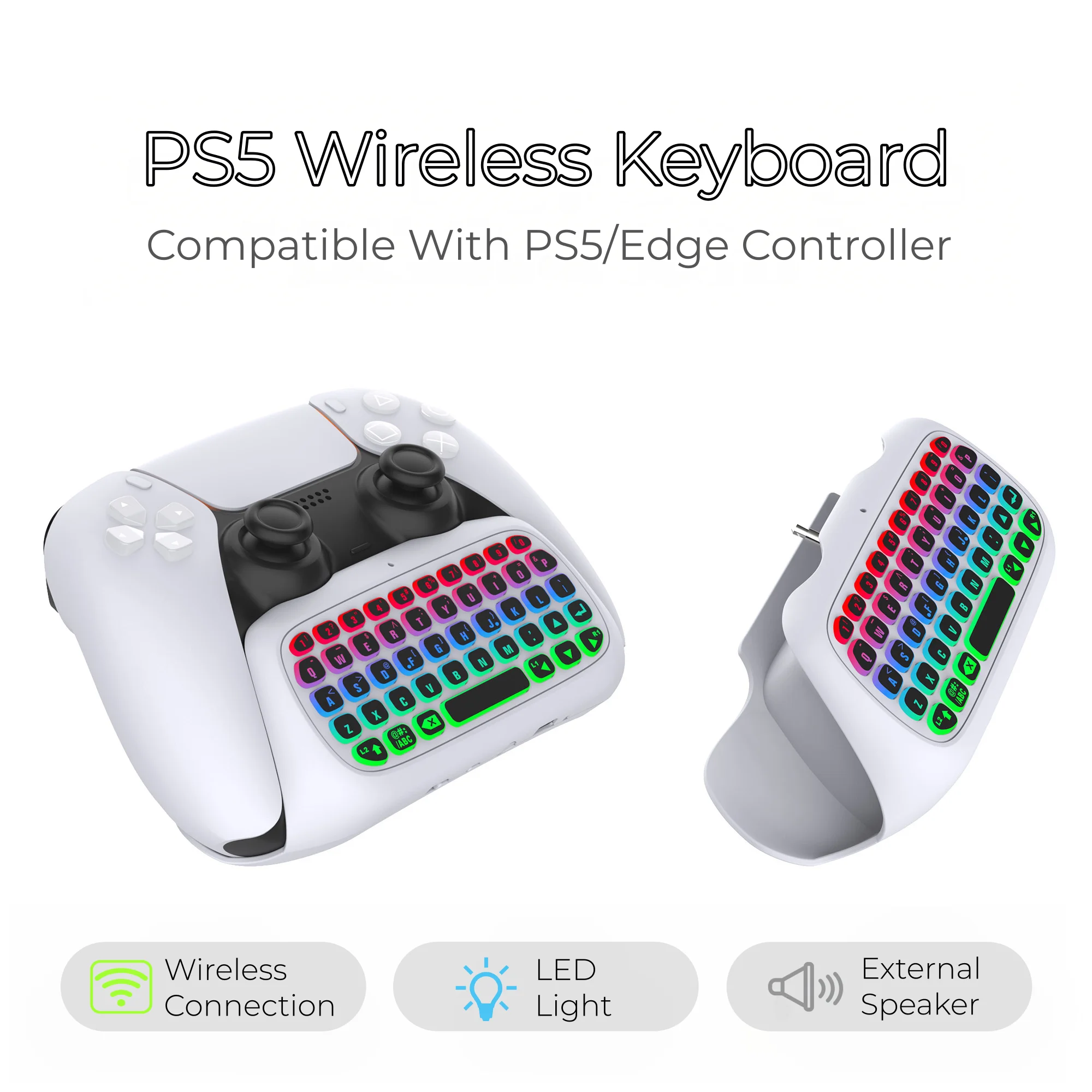 Kabellose Tastatur für PS5-Controller, Bluetooth-extern-Tastatur für Playstation 5, ChatPad Bluetooth-Tastatur mit RGB