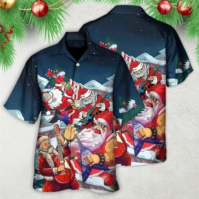 Mens Hawaiian Shirt Funny Santa Claus 3d Print Christmas Hawaiian Shirt Men Women Fashion Short Sleeve Shirts Beach Blouse Party