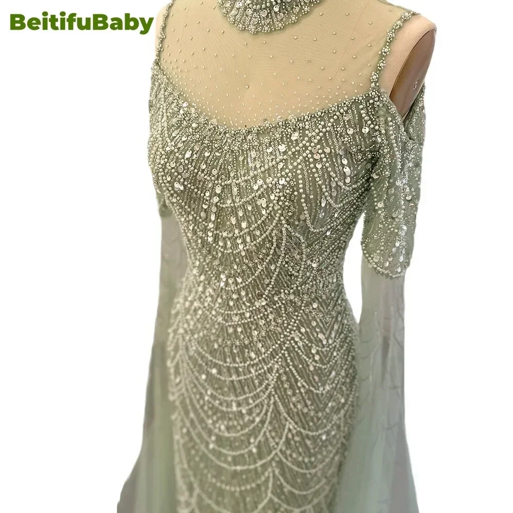 BeitifuBaby 2024 Women\'s Luxury Evening Dress Arabic Sparkling Lace Long Sleeve Sequins Dubai Party Dresses for Women Vestidos