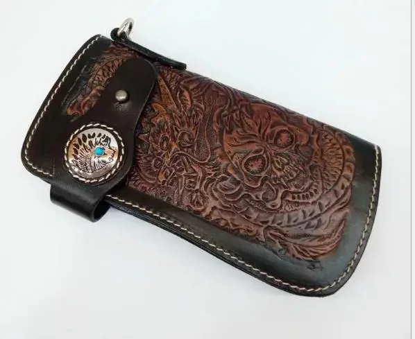 

Shipping,punk Free type tanning cowhide skeleton wallet,men's cool purse,Indian multi-functional waist pack.leather bag.sales.