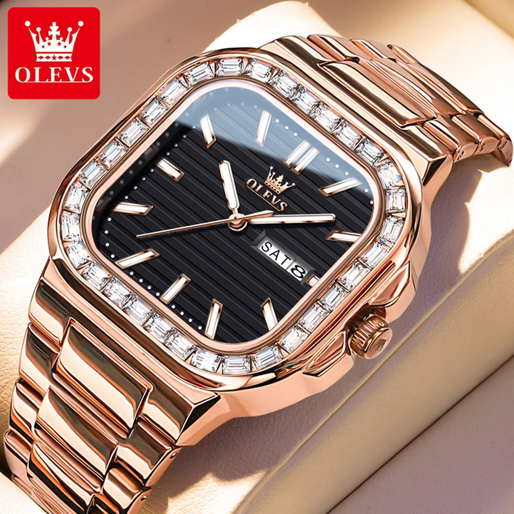 Olves Men Quartz Wristwatches Men'S Business Waterproof Luminous Watch Male Stainless Steel Band Clock Square Dial Fashion Watch