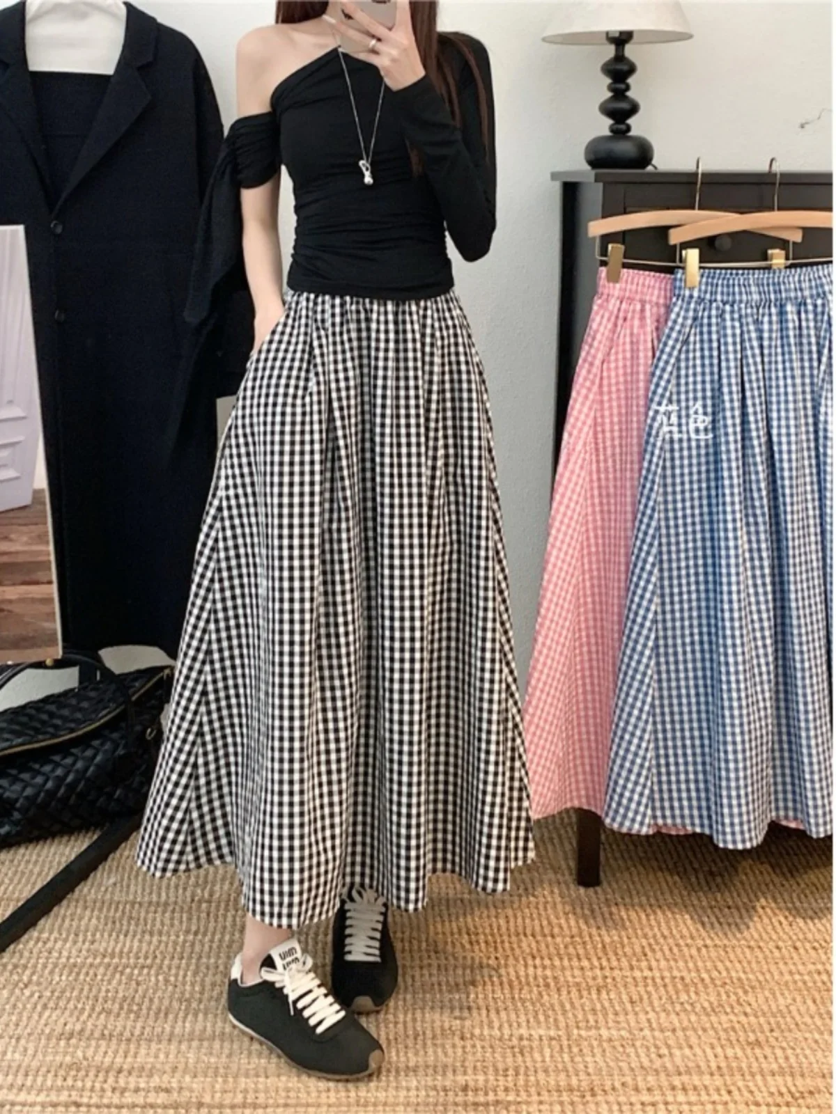 

High Waist Plaid A-Line Skirt for Women Conceals Belly Pear Shape plus Size Autumn Fashion Korean Style Half-length Skirt