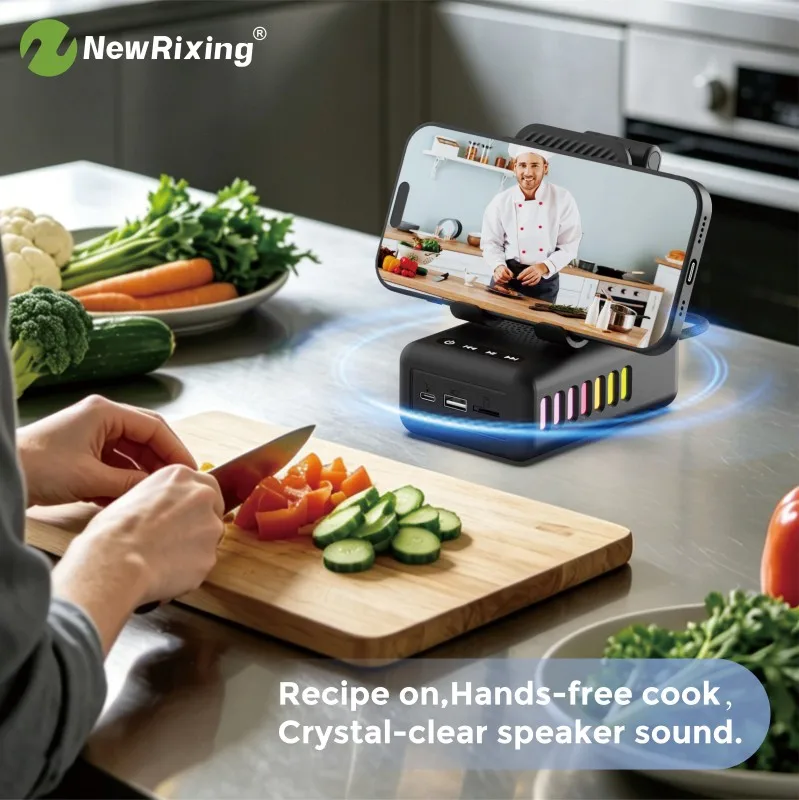 NewRixing 6W Kabellose Lautsprecher mit Telefonhalter, mobiler Powerbank, TWS, USB, TF, RGB-Beleuchtung, eingebautem Mikrofon, Freisprechfunktion. – Detail 12