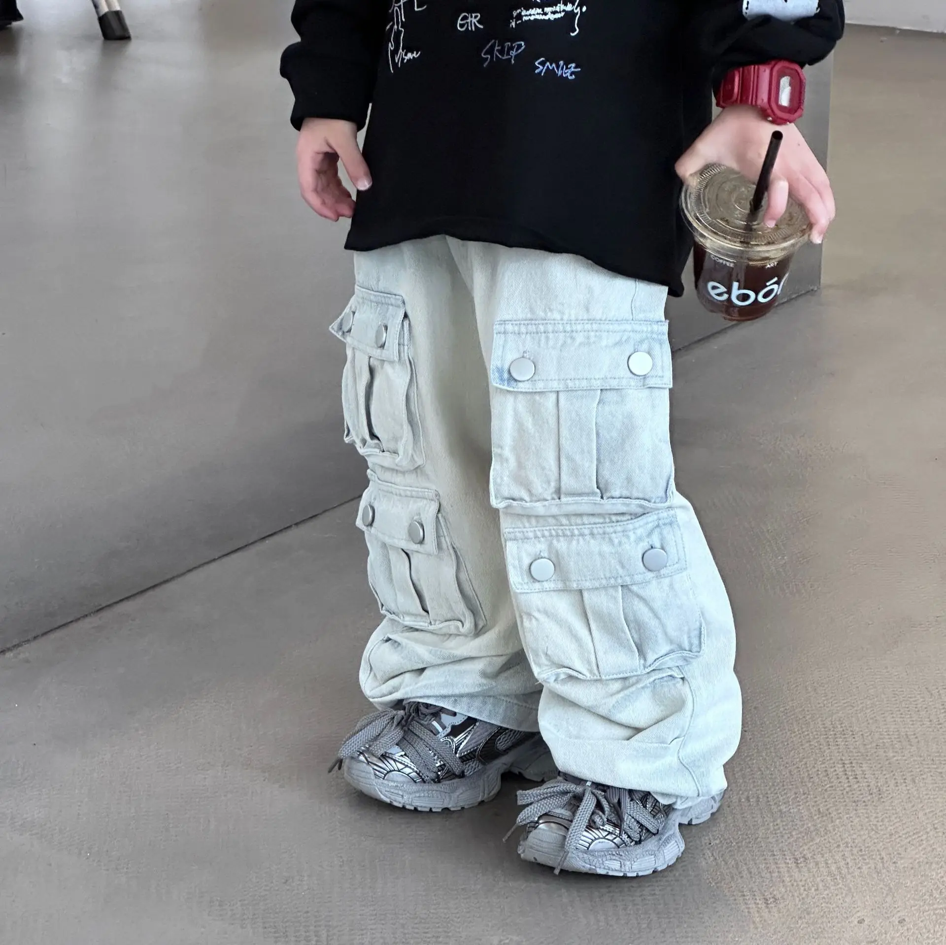 Baby Boys Loose Pants Spring Denim Trousers for Children Korean Toddler Baby Clothes Multi-Pocket Jeans Cargo Pants 2 -8 Years