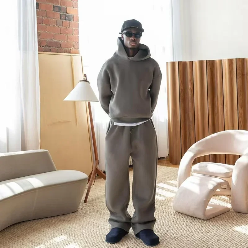 

Корейская мода, однотонная толстовка, флисовая двухсекционная мужская Y2K, новинка Harajuku, повседневные прямые брюки-джокер, уличная одежда для пар