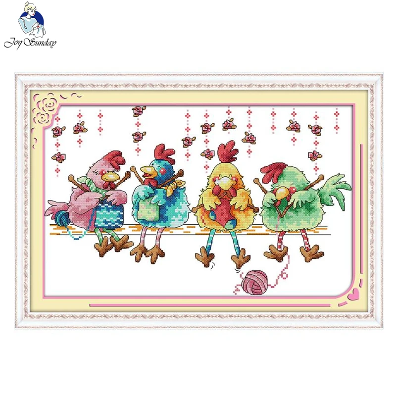 Joy Sunday Chicken Cross Stitch Set DMC Thread Aida 16CT 14CT 11CT Folk Craft conted Print on Canvas ricamo kit Home Decor