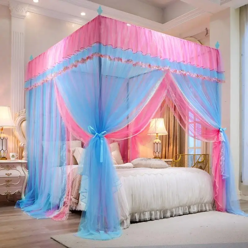 2025 New Palace Double-Layer Contrasting Mosquito Net Girl Style Encrypted Triple Door Soft Mesh Floor Bed Canopy with Folds