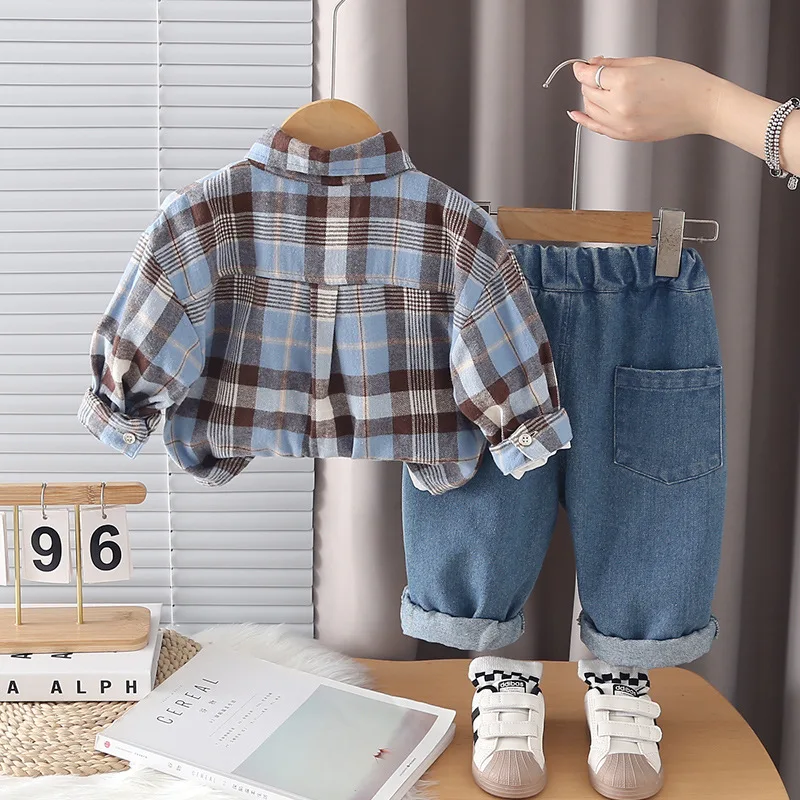 Toddler Spring Outfit Set New Baby Boy Clothes 1 To 5 Years Fashion Plaid Shirts + T-shirts + Pants Boys Suit Childrens Clothing