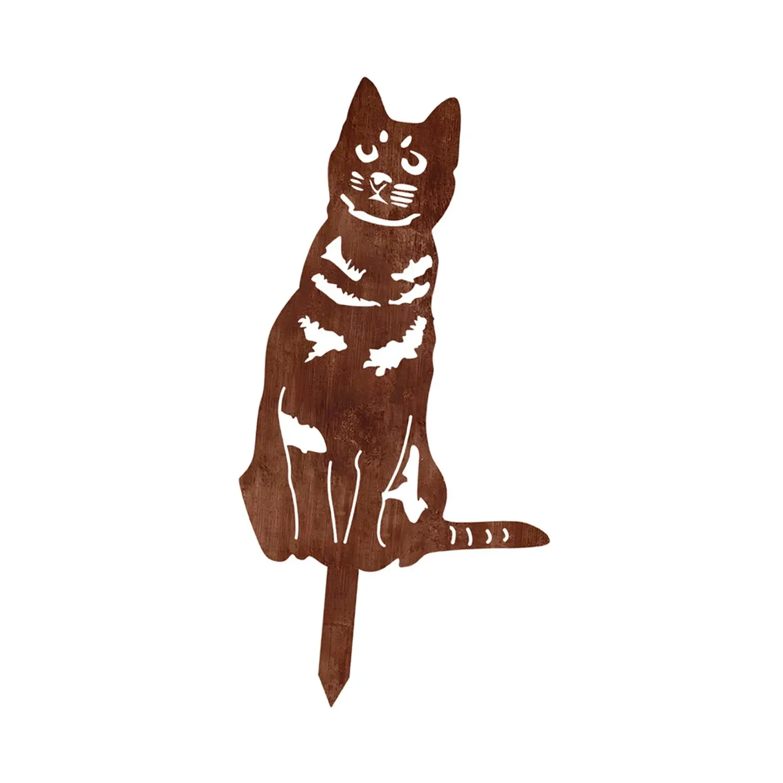 Estatua de gato con estaca para patio, decoración de patio de hierro, letrero para patio al aire libre