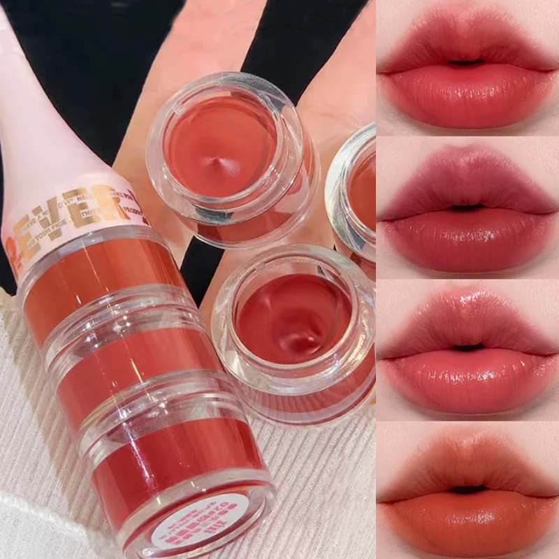 Velvet Matte Lip Mud Waterproof Lasting Non-stick Cup Easy To Color 3-color Lipstick Set Combo Cheek Blush Lips Makeup Cosmetics