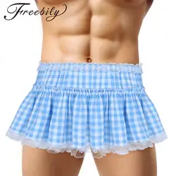 Adult Sexy Lace Skirt Men Sissy Babydolls Lingerie A-line Pleated Plaid Mini Skirts Halloween Theme Party Anime Cosplay Costume