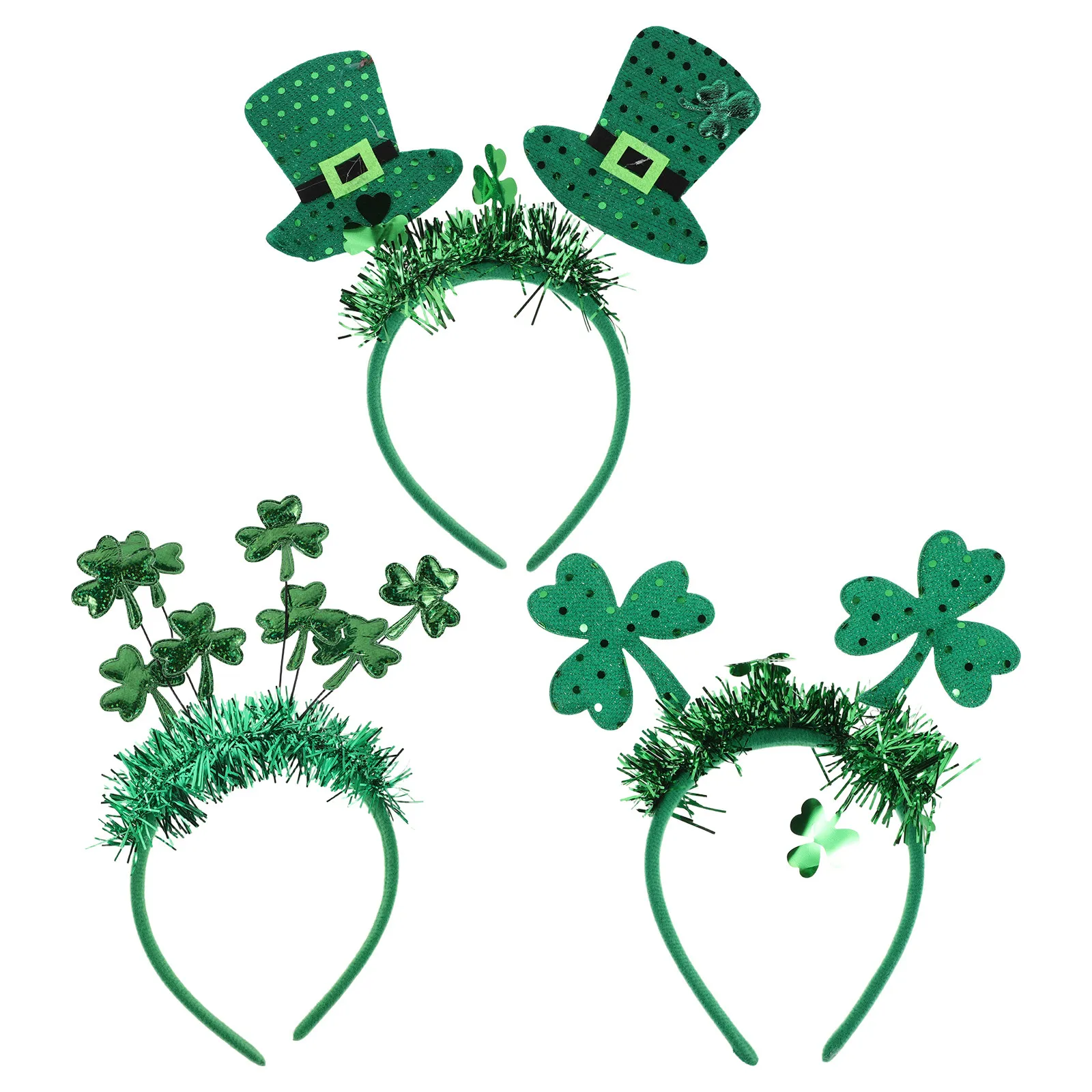 

3Pcs Saint Patrick's Day Headbands Shamrock Design Comfortable Stretchy Green Hair Accessories for Festive Parties Parades St