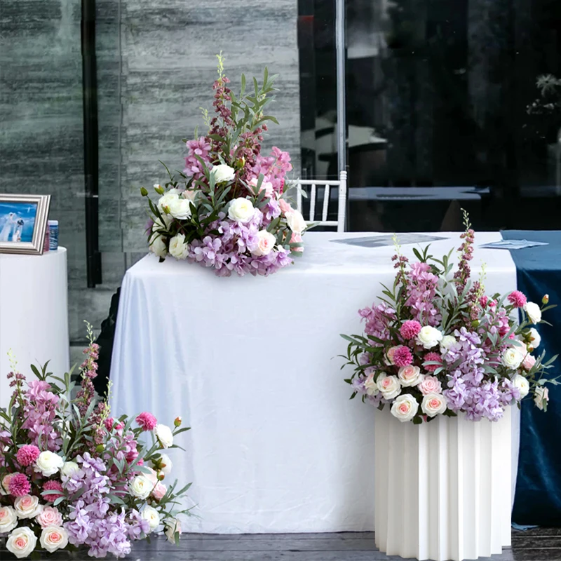 طاولة مخصصة من أوراق نبات الدلفينيوم الأخضر الوردي ، كرة زهرية ، ديكور زفاف ، دليل طريق ، صف زهور ، الدعائم للحفلات #3