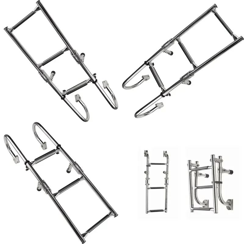304 Stainless Steel Telescopic Ladder 3 Section Marine Accessories Swimming Pool Platform Boat Ladder 3 Step