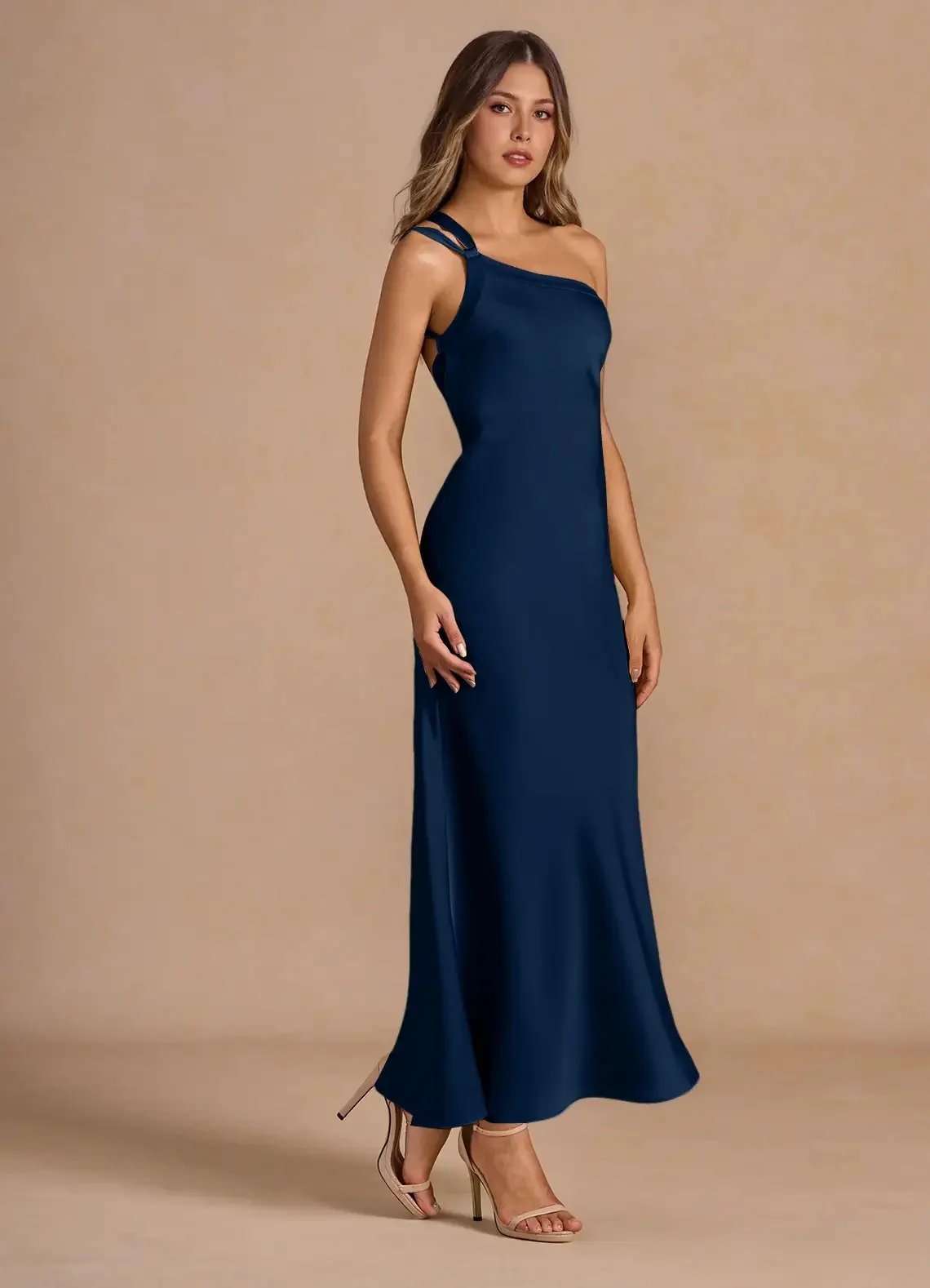 

Customized Modern Style Charmeuse Bow Pleat Straight One-shoulder Long Dresses Bespoke Occasion Dresses Casual Exquisite Simple