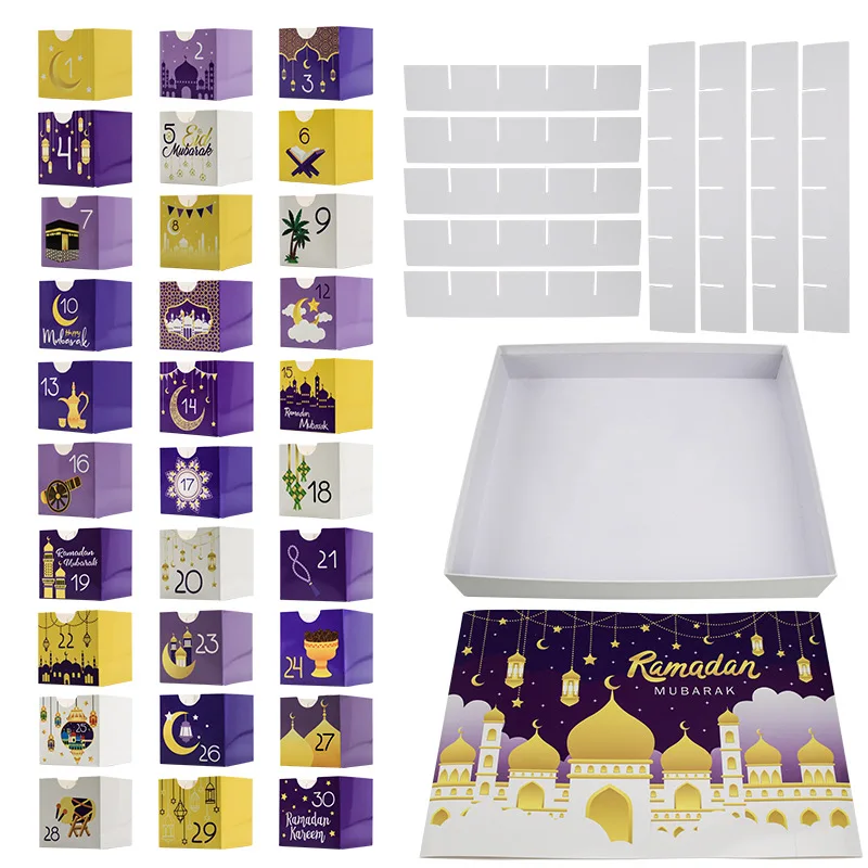 1pc Ramdan Advent Calendar 2025 Eid Al Fitr Decoration with Drawers 30 Empty Boxes Gift Packaging Box EID Mubarak Party Supply